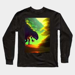 SINGLE GREEN DINOSAUR IN FOREST Long Sleeve T-Shirt